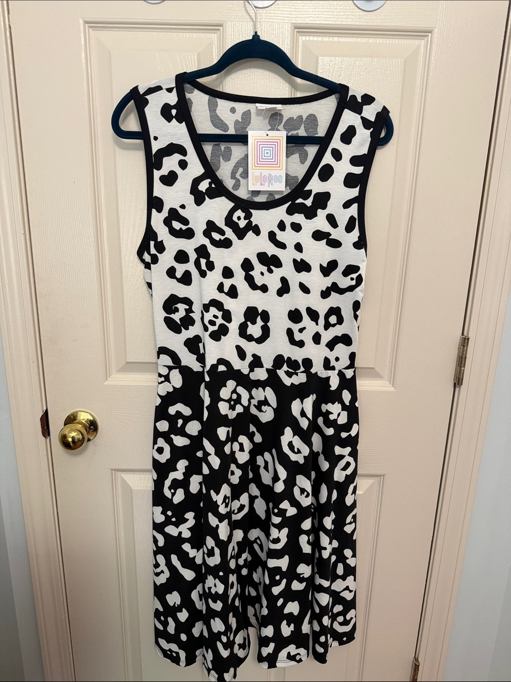 LuLaRoe Black and White Leopard Print Dress with Black Trim